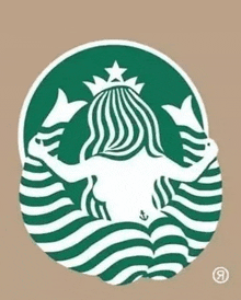 a starbucks logo with a naked mermaid in the middle of it .