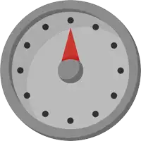 a clock with black circles and a red arrow pointing to the right