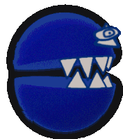 a blue circle with white triangles on it and a black eye