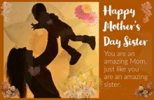 a happy mother 's day card with a silhouette of a mother holding a child