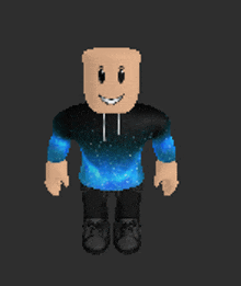 a roblox character wearing a blue and black galaxy shirt