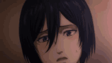 a close up of mikasa ackerman 's face in attack on titan season 4 .