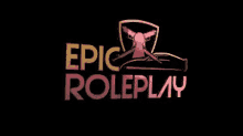 a logo for epic roleplay with a woman holding a gun on a black background