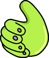 a cartoon illustration of a green hand giving a thumbs up sign