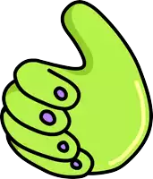 a cartoon illustration of a green hand giving a thumbs up sign