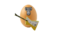 an egg with a monkey face and a guitar