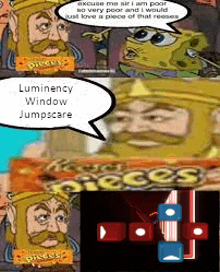 a cartoon of a king with a speech bubble that says luminency window jumpscare .