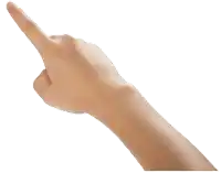 a person 's hand is pointing to the right with their index finger