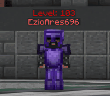 a purple minecraft character is standing in front of a wall that says level 103 on it