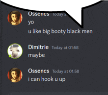 a screenshot of a conversation between ossences dimitrie and maybe