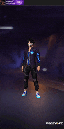 a man wearing a mask is standing in a dark room in a free fire video game