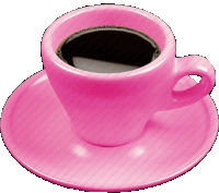 a pink cup of coffee is on a pink saucer on a white background .