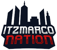 a logo for itzmarco nation shows a city skyline