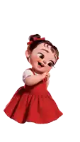 a little girl is wearing a red dress and white socks