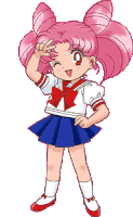 a little girl with pink hair is wearing a sailor outfit