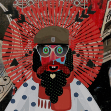 a cartoon drawing of a man with a beard wearing a hat and sunglasses