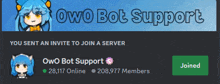 a banner for owo bot support with a picture of a girl and a cat