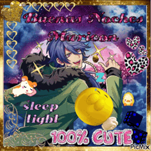 a picture of a man holding a yellow smiley face that says sleep light 100 % cute