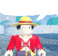 a cartoon character wearing a straw hat and red shirt