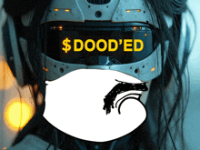 a person wearing a helmet with the words $ dood 'ed on it