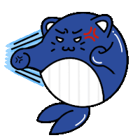 a cartoon drawing of a whale with an angry expression on its face