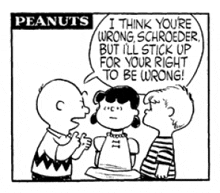 a black and white cartoon of charlie brown , lucy brown and snoopy talking to each other .