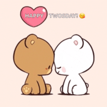 a cartoon of two teddy bears kissing with the words happy twosday