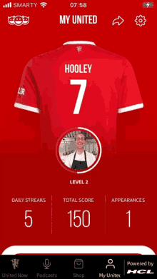 a phone screen shows a red jersey with hooley 7 on it