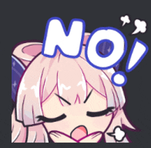 a sticker of a girl with a speech bubble that says no