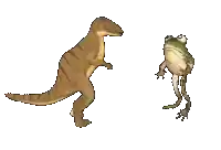 a frog and a dinosaur are standing next to each other