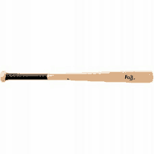 a wooden baseball bat with a black handle and a ball on a white background .