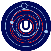 a blue circle with a letter u in the center