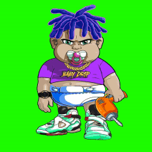 a cartoon of a baby wearing a purple shirt that says " baby drip "