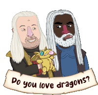 a cartoon of a man holding a stuffed dragon with the words " do you love dragons " below him