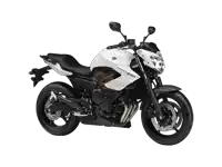 a white yamaha xj6 motorcycle with a black seat