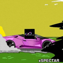 a cartoon drawing of a pink sports car with the words xspectar on the bottom right