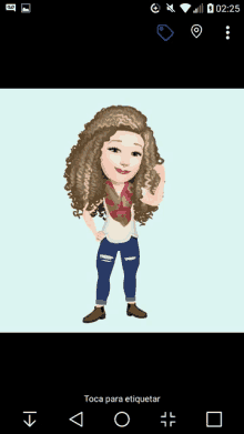 a cartoon of a woman with curly hair is displayed on a cell phone screen