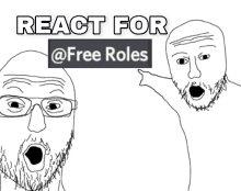 a man with glasses and a beard is pointing at another man with the words react for @free roles below him