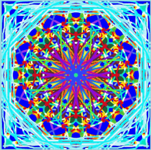 a colorful kaleidoscope with a blue background