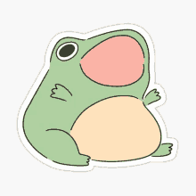 a green frog with a pink mouth is sitting down on a white background .