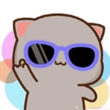 a cartoon cat wearing sunglasses is waving .