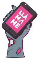 a zombie hand is holding a cellphone that says llama me