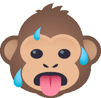 a monkey with its tongue sticking out and sweat on its forehead