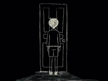 a drawing of a boy standing in a doorway