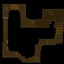 a map of a dark room with a few yellow boxes on it