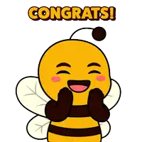 a cartoon of a bee with the words " congrats " above it