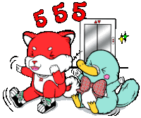 a cartoon of a fox a duck and a number 555