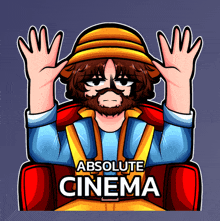 a cartoon of a man sitting in a chair with the words absolute cinema above him