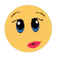 a cartoon smiley face with blue eyes and red lips