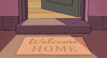 a cartoon illustration of a welcome mat in front of a door